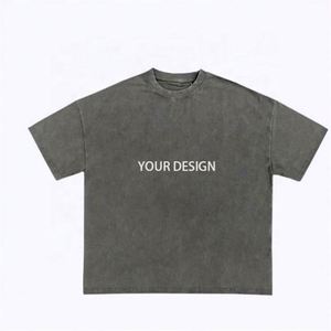 Custom Men's Vintage T-Shirts Acid Washed Distressed Oversized 100% Cotton Regular Fit Luxury Blank Solid Pattern Knitted O-Neck - Product Image 1