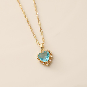 Collane di Gioielleria alla Moda con Strass Colorati, Collana da Donna con Ciondolo a Forma di Cuore Placcato Oro e Gemma - Product Image 4