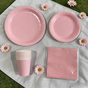 DAMAI Solid Color Party Supplies Plain Color Paper <b>Tableware</b> Dinnerware Set <b>Disposable</b> 7 Inch 9 Inch Plate Paper Cup Napkin - Product Image 1