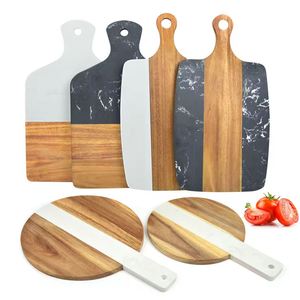 Planche à découper et à servir personnalisée en marbre et bois d'acacia pour la découpe et la préparation des aliments - Product Image 1