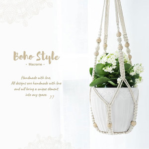 Panier suspendu pour plantes en macramé avec perles <span class=keywords><strong>de</strong></span> bois, support décoratif pour <span class=keywords><strong>pot</strong></span> <span class=keywords><strong>de</strong></span> fleurs sans glands pour intérieur et extérieur - Product Image 4