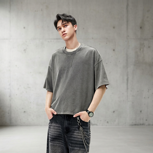 เสื้อยืดสตรีทแวร์วินเทจทรงหลวม น้ำหนัก 270 กรัม ผ้าฝ้าย 100% ไหล่ตก พิมพ์ลายคุณภาพสูง งานหนัก สำหรับผู้ชาย - Product Image 1