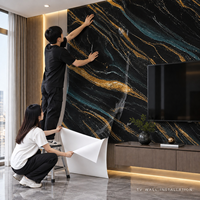 Papier peint auto-adhésif en marbre noir et vert sarcelle de 1 mm, feuilles IXPE de 1,2x3 m pour les murs décoratifs des chambres d'hôtel