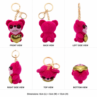 Porte-clés en peluche rose personnalisé mignon, motif dessin animé, écologique, durable, doux, breloque de sac en forme de cœur doré, mini jouet pendentif de 12 cm