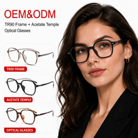 Kacamata Resep OEM Gaya Klasik Baru Bingkai TR90 + Tangkai Asetat Logo Kustom Persegi Ringan Trendi Unisex