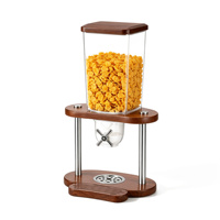 Distributeur de nourriture sèche en acier inoxydable de 3,5 L pour grains de café en vrac, céréales et noix, avec un récipient en PC pour les buffets, base en bois