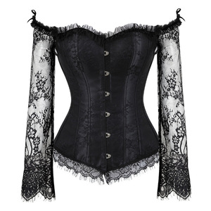 <span class=keywords><strong>Corsetto</strong></span> Gotico Vintage in Seta con Pizzo Intrecciato, Maniche Lunghe, <span class=keywords><strong>Spalle</strong></span> Scoperte, Design Overbust <span class=keywords><strong>per</strong></span> Feste, Bustier con Decorazioni Traforate - Product Image 3