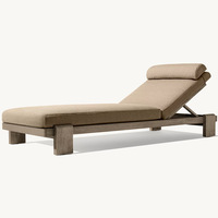 Chaise longue inclinable en teck pour hôtels d'extérieur Chaise longue en tissu avec coussin pour jardin, patio Villa Piscine Application de sable