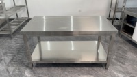 Table de travail en acier inoxydable avec plateau en bois de boucher pour cuisine commerciale, restaurant, préparation alimentaire, station de restauration