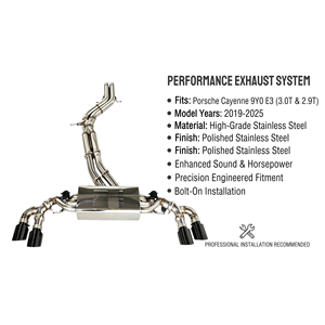 Vortex Sport Sound Stainless Muffler Assembly Featuring Vacuum Valve Fits Porsche Cayenne 9Y0 E3 3.0T 2.9T Tuning - Product Image 1