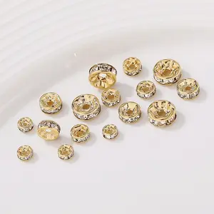 Accessoires de bijoux DIY personnalisés Bracelet en <span class=keywords><strong>diamant</strong></span> incrusté Perles d'espacement à grand trou 4mm 5mm 6mm 8mm Strass plaqué or à coudre - Product Image 1