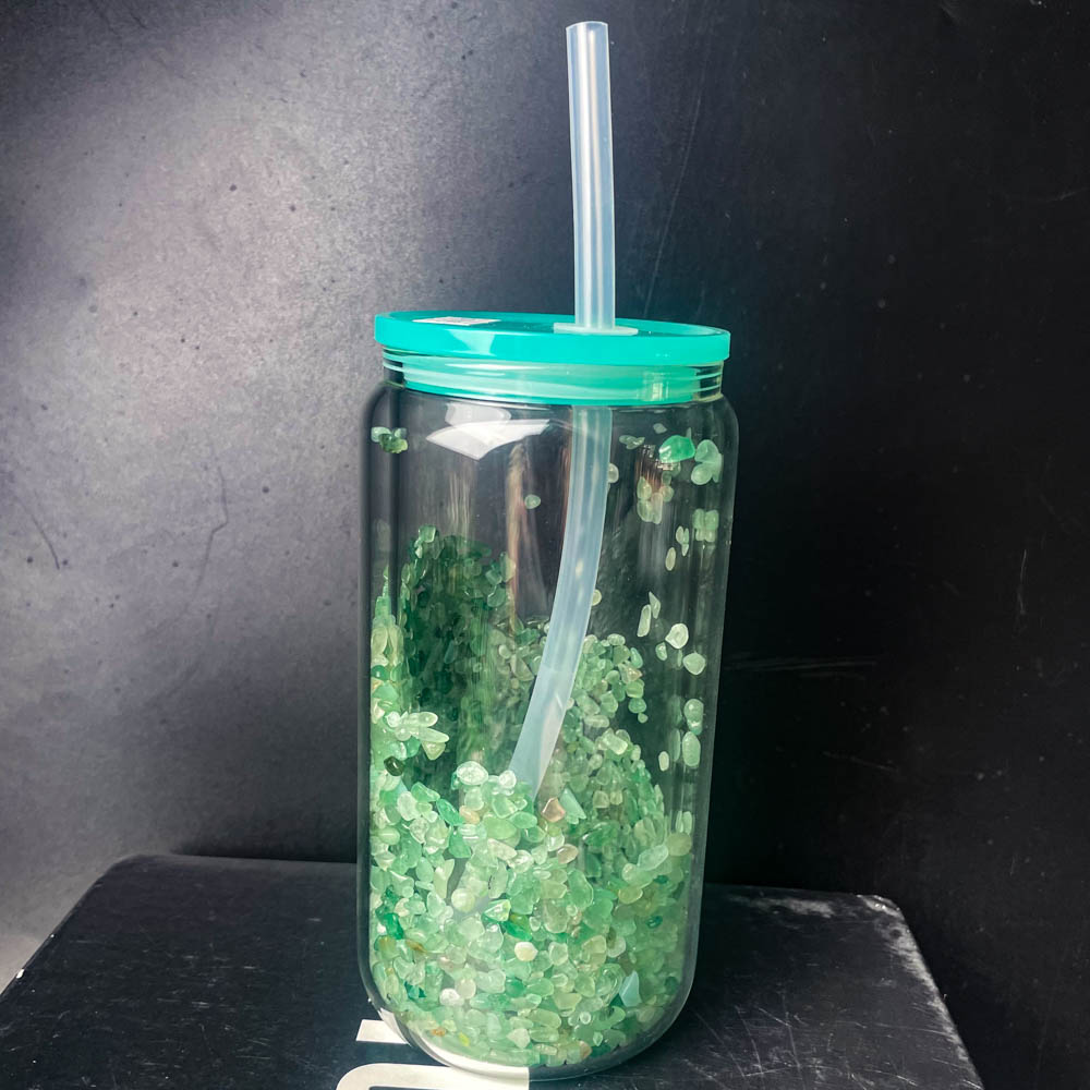 Tasses en verre d'étoile filante de gravier d'aventurine verte