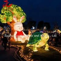 Lanterne géante en soie faite à la main, thème tortue et lapin, lanterne animale de conte de fées, affichage lumineux extérieur en groupe, taille personnalisée, décoration de conte de fées