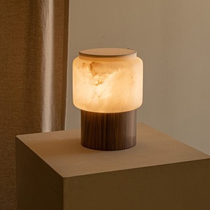 Lampe de table en marbre flocon de neige espagnol, base en noyer, LED, commande tactile, protection des yeux, pour salon et chambre - Product Image 1