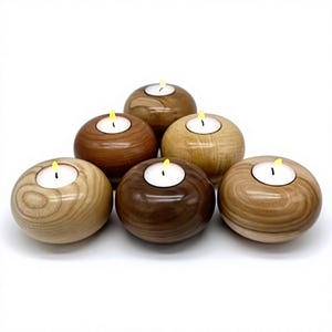 Porte-bougies en bois poli, finition naturelle, écologique, porte-bougies à la cire de bougie, fait main, centre de table décoratif - Product Image 1