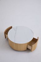 Table basse Voxhome moderne en bois plaqué sculpté en 3D, design élégant avec panneau rond en marbre, style bois, meubles de maison