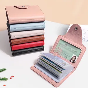 PU บางกระเป๋าสตางค์ผู้ถือบัตรหนังโลโก้ที่กำหนดเองที่เรียบง่ายสุภาพสตรีผู้ถือบัตร RFID