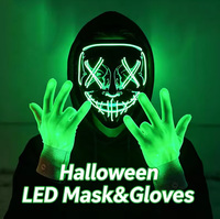 Masque LED néon sans fil et gants à fibres optiques, masque effrayant qui brille dans le noir pour Halloween, carnaval, cosplay, bar, fête d'anniversaire