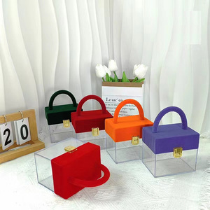 婚礼麂皮手柄透明亚克力手工礼品袋，适用于香水、眼霜和面霜，乙烯基手提盒包装 - Product Image 2