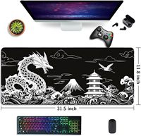 Alas Mouse Gaming Besar Motif Naga Jepang, Alas Mouse Gaming Hitam 31.5 X 11.8 Inci, Alas Meja Besar, Alas Mouse Keyboard