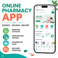 Développement d'applications de livraison de pharmacies en ligne fiables pour iOS et Android avec catalogue de médicaments et téléchargement de prescriptions LionCreate