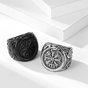 Retro Nordic style Viking rune <b>titanium</b> steel <b>ring</b> for men, large size, unique Celtic rune jewelry. - Product Image 2