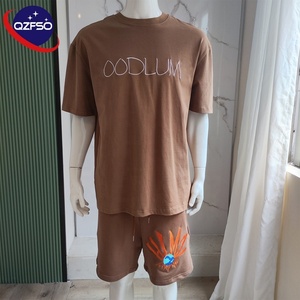QZFSO Streetwear 100% coton personnalisé sérigraphie T-shirt broderie T-shirt poids lourd lavage à l'acide recadrée graphique T-shirt hommes - Product Image 2