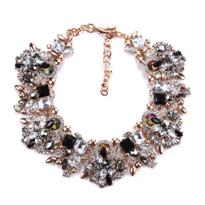 Bib Statement Necklace Colorful Glass Crystal Collar Choker Necklace for Women Fashion Accessories