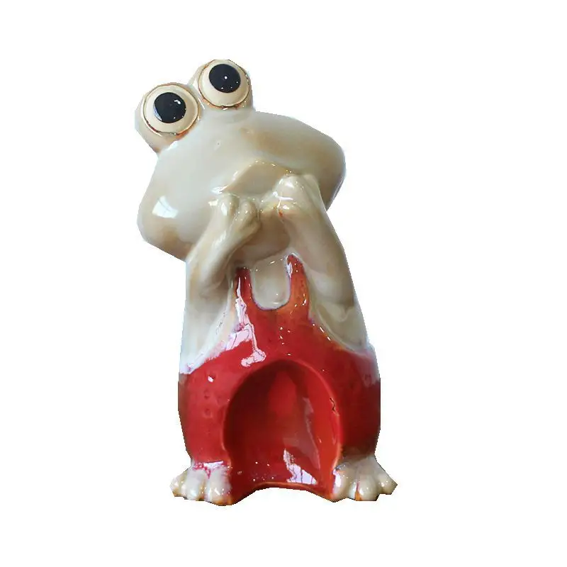 Decorações nórdicas bonitas família frogs dança miniatura porcelana animal estatuetas