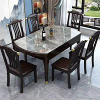 Table à manger rectangulaire transformable en ronde et chaises Bjflamingo, table à manger en marbre avec chaises