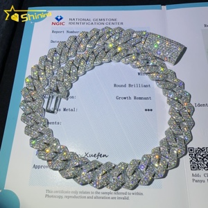 Collana con bracciale di diamanti coltivata in laboratorio personalizzata da <span class=keywords><strong>uomo</strong></span> gioielli HPHT 20MM di larghezza <span class=keywords><strong>925</strong></span> <span class=keywords><strong>argento</strong></span> ghiacciato con diamante <span class=keywords><strong>catena</strong></span> a maglie cubane Hip Hop - Product Image 2