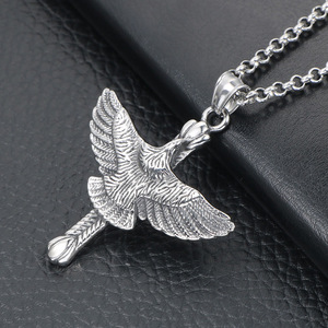 Eagle Pendant Necklace Stainless Steel Retro <b>Cross</b> Design Punk Style Jewelry SP807 - Product Image 3