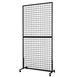 Black Heavy Duty Wire Gridwall Two-Double T-Base Tower Floorstanding Supermarket Rack 5 Shelves Single Sided for Craft Fair Art - Product Image 2