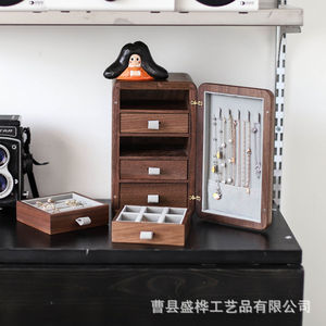 Wooden Jewelry Box Drawer Style Large Capacity <b>Storage</b> For Rings Necklaces <b>Dressing</b> <b>Table</b> Organizing - Product Image 4
