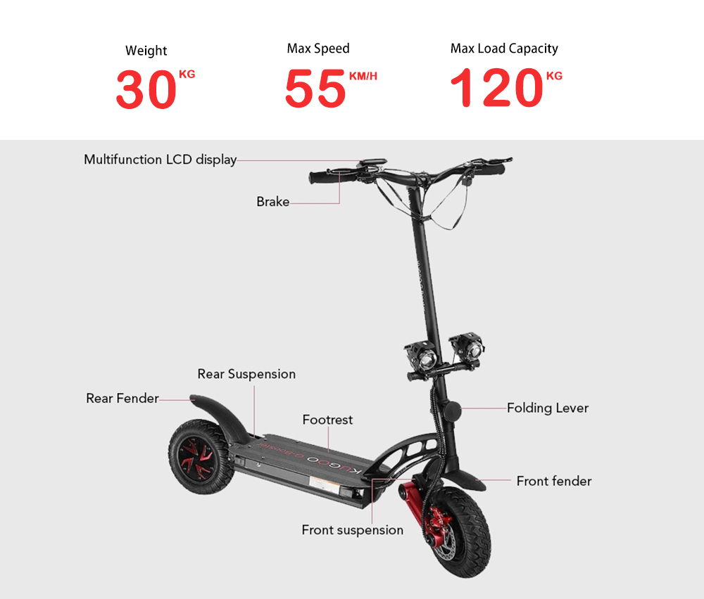 [EU STOCK] KUGOO G-BOOSTER Folding Electric Scooter Dual 800W Motors 3 Speed Modes Max 55km/h 10 Inch Tire - Black for BE AT IT
