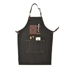 CHANGRONG Custom Unisex Comfortable Cross Back Leather Strap Washed Cotton Canvas Tool Work Kitchen Cooking Baking Chef Apron