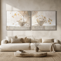 Tableau sur toile style Wabi-Sabi moderne, diptyque zen bol et branche pour décoration intérieure minimaliste
