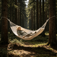 Hamac double en coton blanc pour 1 à 2 personnes, unisexe, pour le camping et les pique-niques en plein air, design minimaliste décontracté