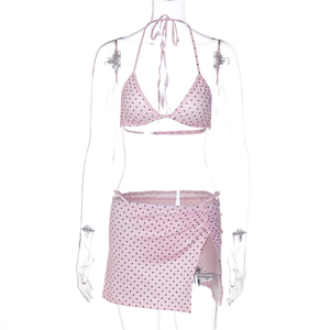 Vivblook Z403ST02 Conjunto de Traje de Baño para Mujer, Nuevo Bikini Sexy con Estampado de Lunares, Top de Tanga, Falda Corta, Ropa de Playa, Conjunto de 3 Piezas - Product Image 2