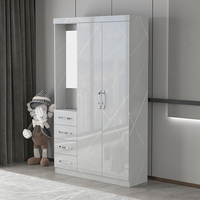 Armoire Penderie en MDF Laqué Brillant, Meuble de Chambre au Design Moderne, 3 Portes avec Miroir et 4 Tiroirs