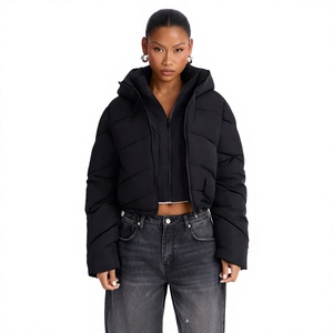 <b>Cropped</b> Quilted Down <b>Jacket</b> for Women Stand Collar Zip up Long Sleeve Warm Winter <b>Puffer</b> Coat Wholesale Outerwear - Product Image 1
