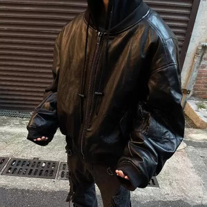Felpa con Cappuccio da Uomo in Pelle PU di Lusso a Doppio Strato, Personalizzabile, Invernale, con Zip, Stile Boxy - Product Image 2