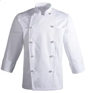 High quality Food service long sleeve white shirt double breasted chef jacket restaurant workwear men cook professional uniform