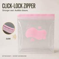 Sac à bonbons personnalisé sans BPA en PE transparent avec fermeture éclair à clic et soufflet de fond