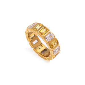 Geometric Zircon <b>Ring</b> Channel Setting Unisex Jewelry Gift <b>Titanium</b> Steel Imitation Diamond Plain Band - Product Image 5