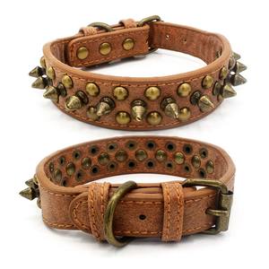 Retro Punk Style Anti-Bite Hunde halsband Mittleres und großes Hunde traktion halsband mit Retro Solid Pattern Cross-Border Sofa Leder - Product Image 5