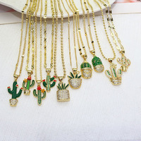 Collar NZ1717 con Colgante de Cactus en Maceta, Chapado en Oro, con Micro Pavé de Circonitas, para Mujer, Joyería de Verano