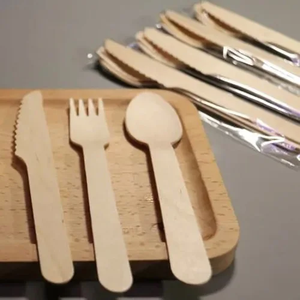 ชุดมีด3ชิ้นทำจากไม้ธรรมชาติแบบปรับแต่งได้ช้อนแบบหรูหราและกระดาษเช็ดปากแบบใช้แล้วทิ้ง - Product Image 1