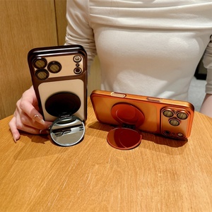 Plating <b>Pc</b> Cover Phone case with Bracket <b>Stand</b> Holder for iphone 16 15 14 13 12 Plus,for iphone 17 Pro Mirror Magnetic case - Product Image 2