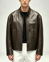 Approvisionnement direct d'usine, alternative de marque de luxe, veste en cuir d'agneau véritable marron pour homme, mode décontractée, prix compétitif